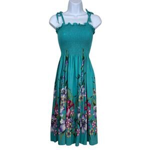 Hibiscus Collection Hawaii Dress Women One Size Blue Teal Tropical Floral VTG